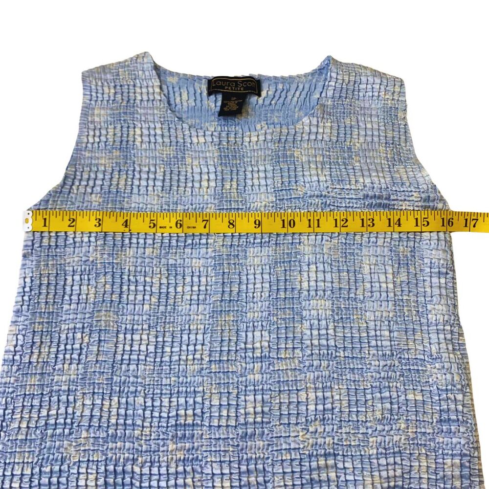 Laura Scott Light Blue Crinkle Style Blouse Tank Top– Petite SP - Picture 7 of 8